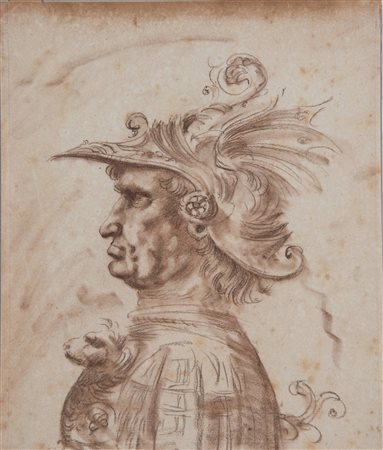 Pittore anonimo del XIX secolo Disegno su carta raffigurante un condottiero...