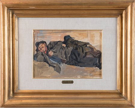 COSIMO PRIVATO (Venezia 1899 - 1971) “Figura distesa”. Olio su cartone. Cm...