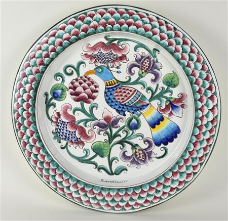 GRANDE PIATTO DA PARATA in ceramica decorata a firma Bandinelli diam cm 47