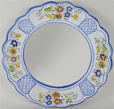 SPECCHIO in ceramica decorata Talavera, Spagna diam cm 41