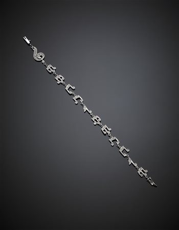 Bracciale in oro bianco e diamanti con note e chiave di violino, g 8,70 circa,