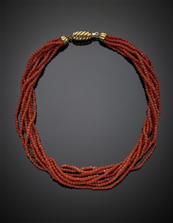 Collier torchon a otto fili in boules di corallo arancione di mm 3 circa con ch