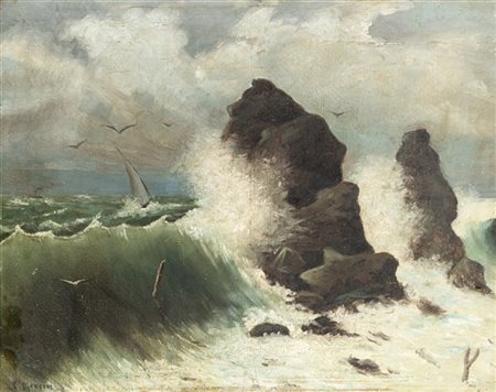 Carlo Mancini "Onde" 
olio su cartone (cm 34x44)
Firmato in basso a sinistra
In