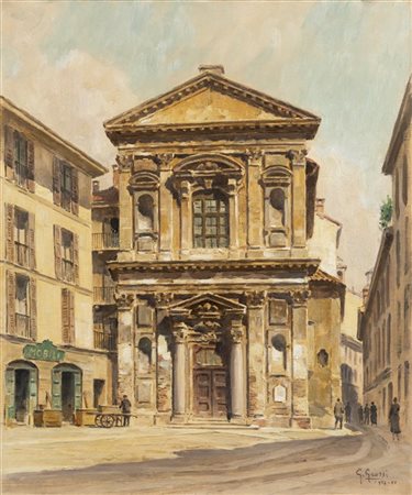 Giannino Grossi "San Vito in Pasquirolo, Milano" 1937-XV E.F. 
olio su tela (cm