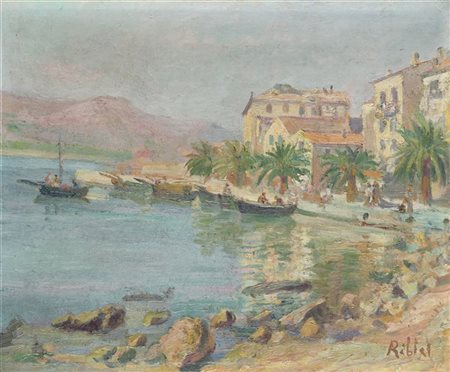 Fernand Riblet "Porto di Calvi, Corsica" 
olio su tavola (cm 33x41)
Firmato in b