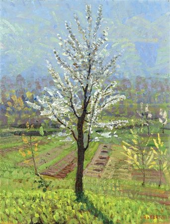 Oreste Albertini " Besano, Varese . Primavera" 1939 olio su compensato (cm 50x38)Firmato in basso