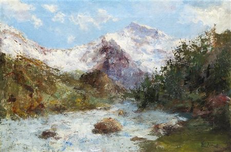 Eugenio Amus "Torrente di montagna" 
olio su tela (cm 50x75)
Firmato in basso a