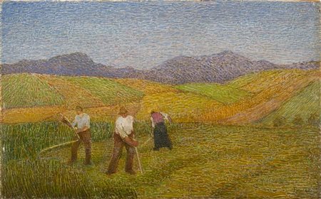 Alfredo Prosa "Lavoro nei campi" 
olio su tavola (cm 17,5x28)
Firmato in basso a