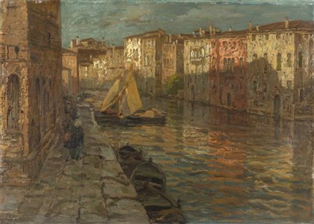 Francesco Sartorelli "Canale in laguna" 
olio su cartone (cm 61x82)
Al retro: ca