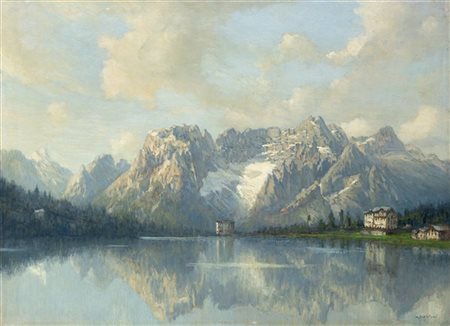 Camillo detto Millo Bortoluzzi "Lago di Misurina" 
olio su compensato (cm 50,5x6