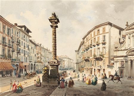 Luigi Premazzi "Piazza San Babila" 1840
acquerello su carta (cm 16,5x23)
Firmato