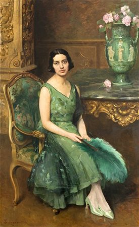 Giacomo Grosso "Ritratto in verde" 1929
olio su tela (cm 179x110)
Firmato e data