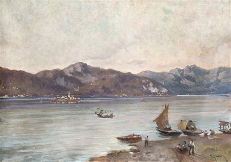 Lorenzo Gignous "Lago Maggiore con l'Isola dei Pescatori" '35
olio su cartone (c