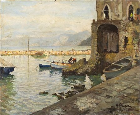 Attilio Pratella "Marina Grande. Capri” olio su compensato (cm 27x32)Firmato i