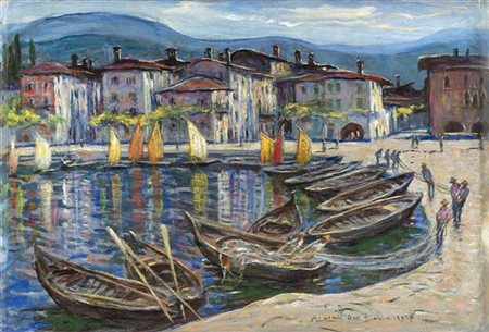 Angelo Dall'Oca Bianca "Il porto di Garda" 1936
olio su cartone (cm 49,5x72)
Fir