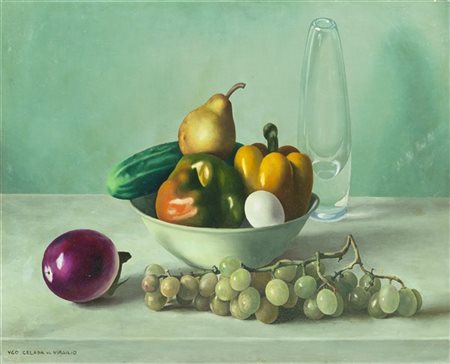 Ugo Celada da Virgilio "Composizione con frutta" 
olio su compensato (cm 60x70)