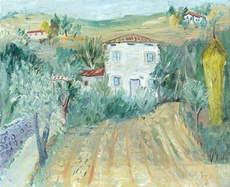 Adriano di Spilimbergo "La casa di campagna" '38
olio su tela (cm 40x50)
Firmato