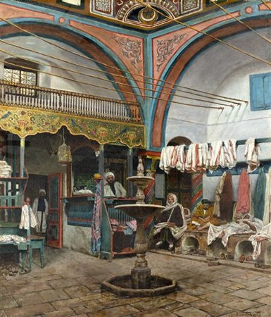 Italo Nunes Vais "Nell' Hammam, Tunisia" 1892
olio su tela (cm 56x47)
Firmato in