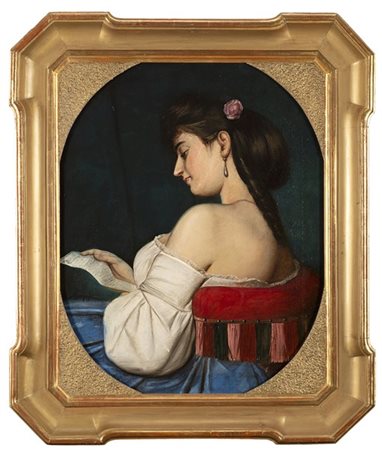 Antonio Barzaghi Cattaneo "La lettera" 
olio su tela (cm 73x58)
Firmato in basso