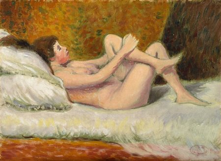 Federico Zandomeneghi "Nu couché" 
olio su tela (cm 24,5x33)
Timbro dell'Atelier