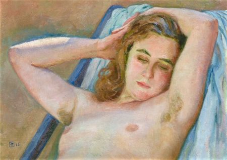 Théo Van Rysselberghe "Sieste" 1926
olio su compensato (cm 38x55)
Monogrammato e