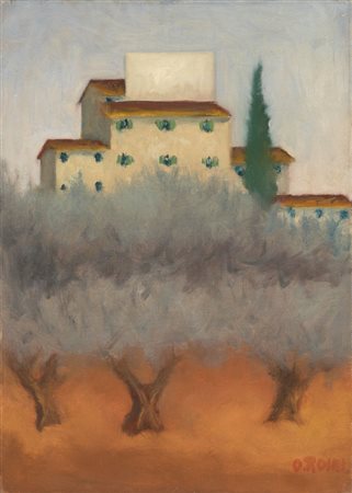 Ottone Rosai Firenze 1895 - Ivrea (To) 1957 Paesaggio con alberi e case, 1956...