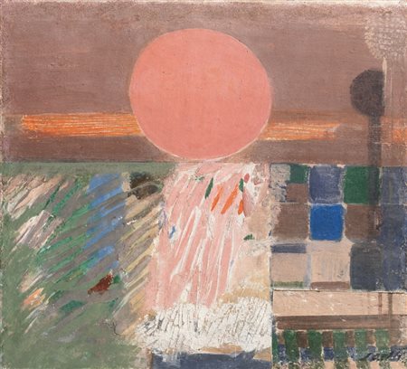 Bruno Saetti Bologna 1902 - 1984 Paesaggio col sole, 1972 Affresco su tela,...