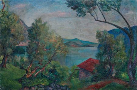 Aligi Sassu Milano 1912 - Pollença 2000 Lago d'Iseo - Tramonto, 1947 Olio su...