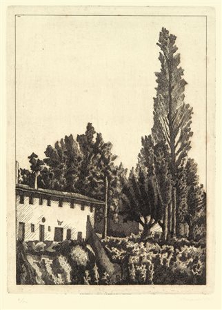 Giorgio Morandi Bologna 1890 - 1964 Paesaggio con grande pioppo, 1927...