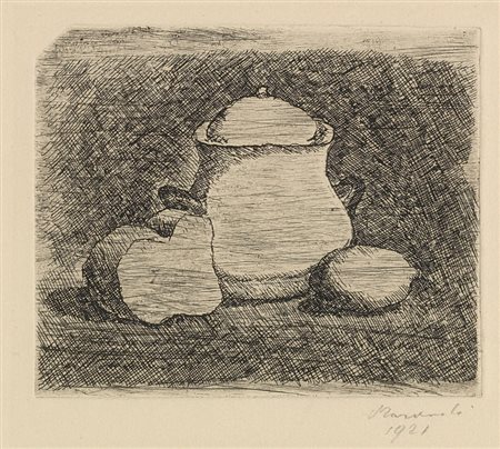 Giorgio Morandi Bologna 1890 - 1964 Natura morta con zuccheriera, limone e...