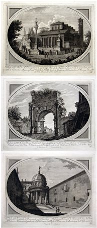 GIOVANNI BATTISTA PIRANESI, Veduta della Bas. di San Lorenzo, Veduta dell'Arco di Druso, Veduta del Tempietto di Bramante (lotto unico con tre opere)