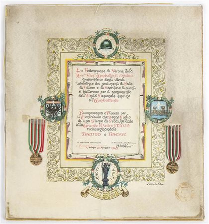 Repubblica italiana, ordine di Vittorio Veneto, due medaglie in oro con diploma 