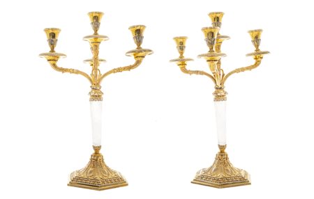 Coppia candelabri in argento dorato