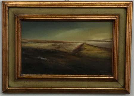 Giampaolo Vannucci "Campagna maremmana" 1974, dipinto ad olio (cm 30x51) Firmato