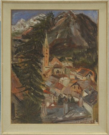 Anna Franca Castiglia "Bormio. Scorcio di paese" '963, olio su tela (cm 80x60) F