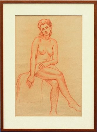 Giuseppe Gambarini "Nudo" disegno a sanguigna (cm 50x32) Firmato in basso a sini