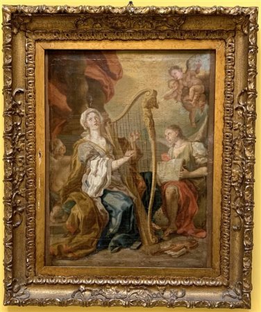 Scuola del secolo XVIII, da Solimena "Santa Cecilia" olio su tela (cm 48,5x38).