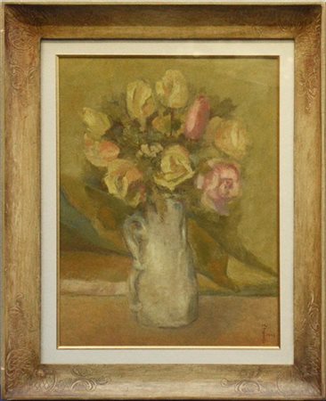 Mario Togliani "Vaso di fiori"1947, olio su cartone (cm 50x40) Firmato e datato