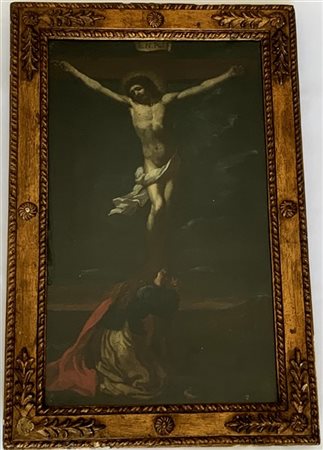 Scuola della fine del secolo XVII "Cristo in croce con la Maddalena" olio su te