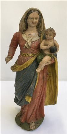 Arte della fine del sec. XVIII "Madonna con bambino" scultura lignea decorata i