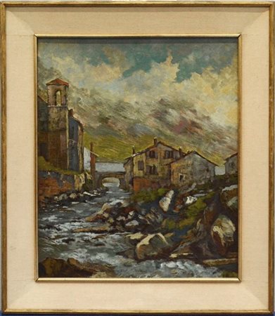 Onorato Caldera "Paesaggio a Vallespluga" 1968, olio su compensato (cm 60x50) Fi