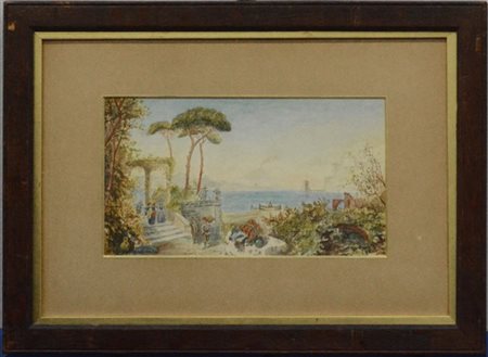 H. Knox "Golfo di Napoli" acquerello su carta (cm 14x24) Firmato in basso a dest