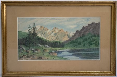 Isnardo Prada "Paesaggio montano" 1937, pastelli su carta (cm 18x34) Firmato e d