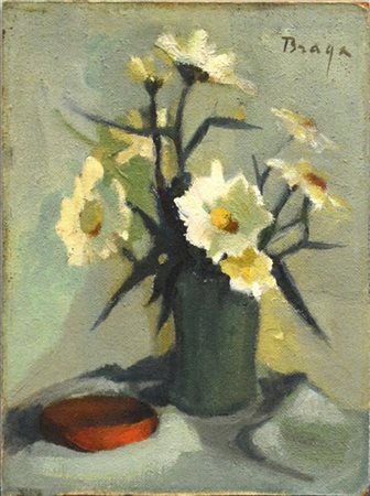 Paola Braga "Vaso di fiori" olio su masonite (cm 40x30) Firmato in alto a destra