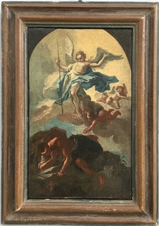 Scuola veneta del secolo XVIII "Scena religiosa" olio su tela (cm 48,5x30). In