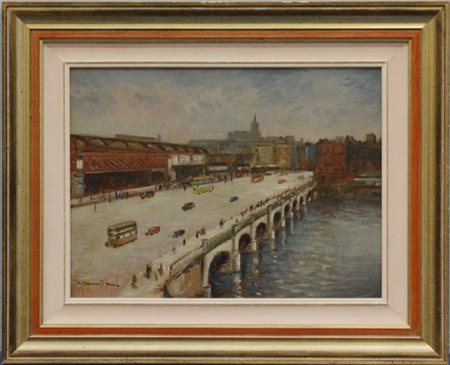 Umberto Montini "Glasgow" olio su masonite (cm 30x40) Firmato in basso a sinistr