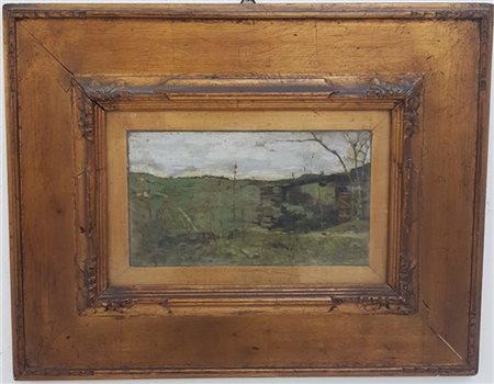 Ludovico Tommasi "Paesaggio" olio su cartone (cm 13.5x24) Firmato in basso a des