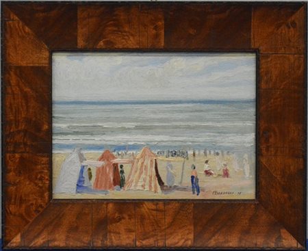 Aldo Bardelli "Spiaggia di Fort-Mahon" XI, olio su compensato (cm 20x28) Firmato