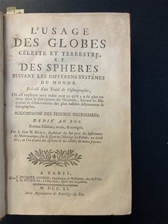 BION, N. L'usage des globes celestes et terrestre et des spheres. Parigi: Jacqu