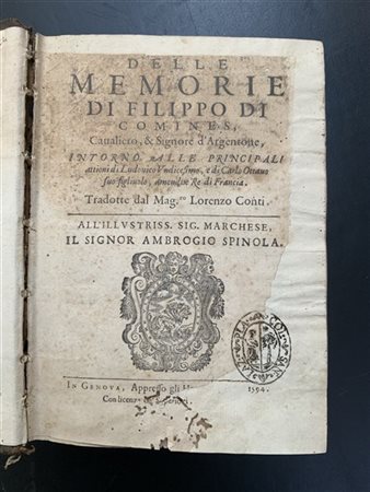 COMMINES, Philippe de - Lorenzo CONTI (traduttore). Delle Memorie di Filippo di